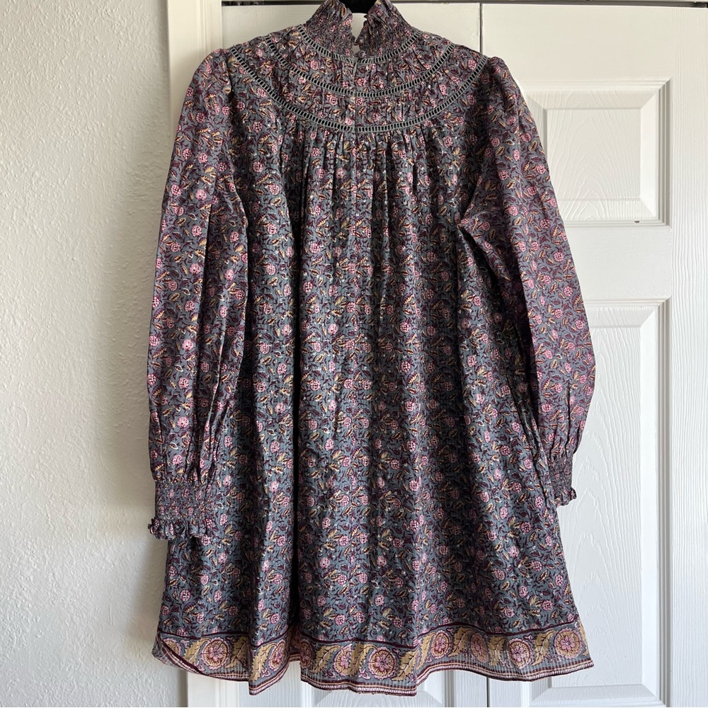 Hunter Bell Chandler High Neck Smocked Dress Falling Leaves Size M Cottagecore